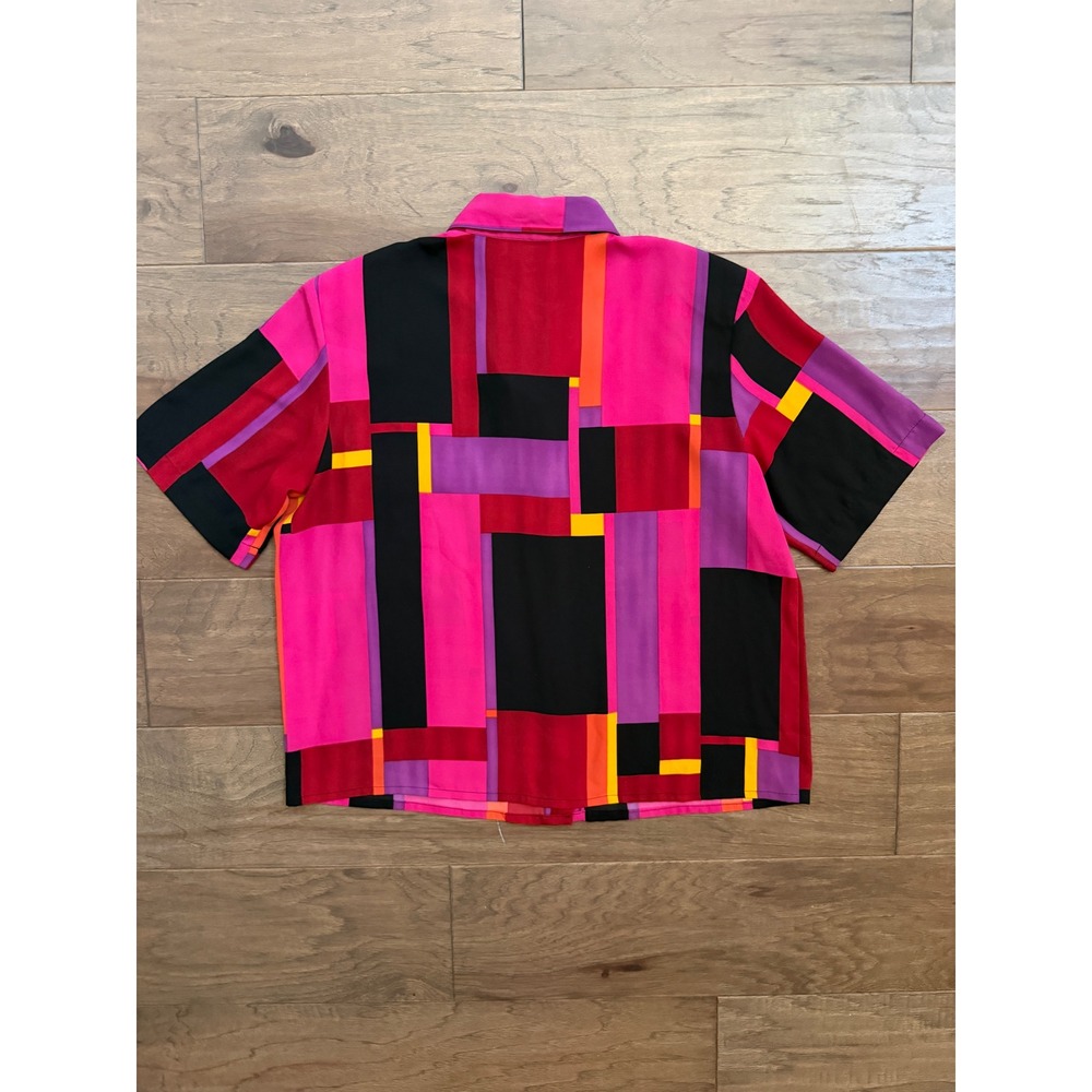 Vintage Cathy Che Geometric Color Block Button Down Shirt Pink Purple 80s 90s - Picture 4 of 6